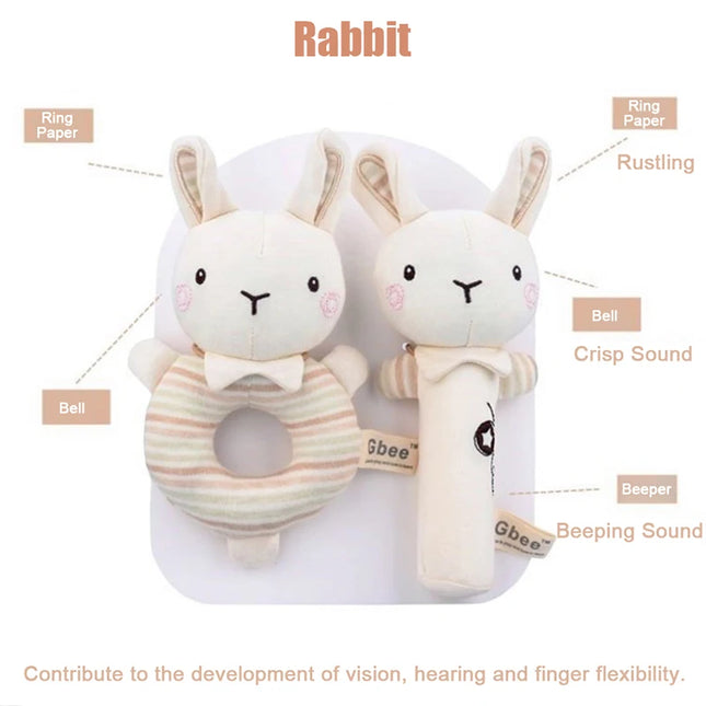 Baby Rattles Soft Cartoon Cute Plush Animal Toys Child Educational Handbells