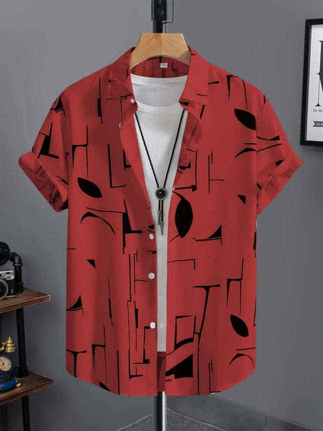 Summer 2025 Men's Short-sleeved Shirt With Black And White Stripes And Collection Pattern Print Single-breasted Fashion Shirt
