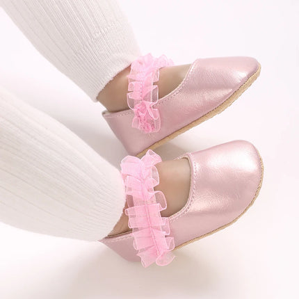 Spring And Autumn Bow 0-18 Months Newborns Wearing Outward Walking Shoes With Durable Soft Sole And Non Slip Princess Shoes