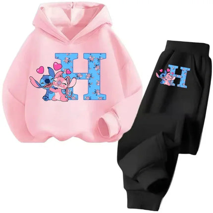 Stitch Disney Child Long  Children Casual Wear Everyday Style Spring Fall Sweatshirt Set Cartoon Letter Gifts