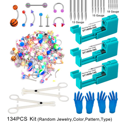 Body Jewelry Piercing Gun Pliers Needles Tool Kit Surgical Steel Nose Septum Lip Eyebrow Tongue Belly Nipple Piercing Earrings