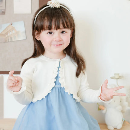 Girls Cardigan Sweater Spring And Autumn White Ruffles Fashion Sunscreen Clothing Cotton Sweater Girls Air Conditioning Shirts