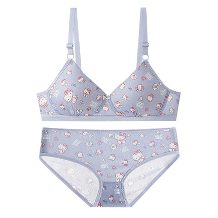 Sanrio Hello Kitty Underwear Kawaii Cartoon Girls Sexy Bra No Wire Push Up Underwear Woman Sports Shockproof Bra Pants