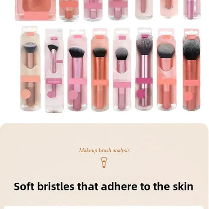 Portable Makeup Brush Set Foundation Blush Highlighter Brush Long Handle Artificial Fiber Brushes Box Packaged for General Use