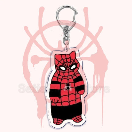 Cute Spider Punk Cat Warrior Key Chain Key Ring Invincible Superhero Keychains Keyring Pendant for Bag Man Women Jewelry Gifts