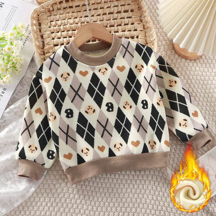New Velvet Thickened Christmas T-shirt Children's Printing Sweatshirt Casual Children's Clothing For Winter New Year Gift