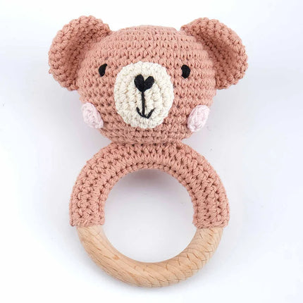 Amigurumi Cartoon Animal Baby Rattle Cute Wooden Ring Handhold Newborn Rattle Toys Handmade Pacifier Clips Kids Educational Toys