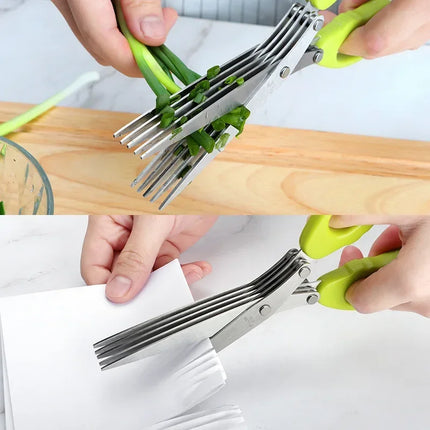 5 Blade Herb Scissors Multifunctional Multi Layers Stainless Steel Knives Kitchen Scissors Scallion Cutter Kitchen Accessories