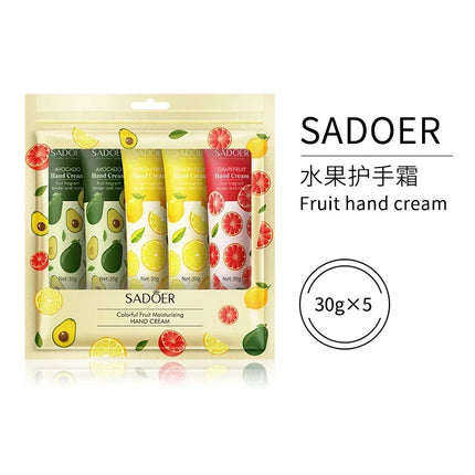 5Pcs/set SADOER Fruit Plant Fragrance Hand Cream Sets Moisturizing Repair Anti Dry Hand Lotion Sets Hands Skin Care Products