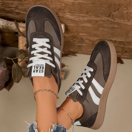 Lightweight Comfortable Sneakers Fashion Striped Lace-Up Sports Shoes Women's Casual Breathable Low-Top Rubber Outsole Sneakers