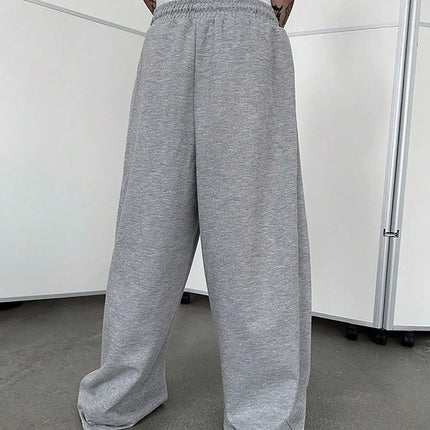 Autumn and Winter Men's Fleece Waist Drawstring Straight Wide Leg Loose Pants Sports Pants Pocket Men's Sports Casual Pants