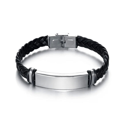 Bracelet Homme Twist Braid Leather Rope Bracelets For Men Stainless Steel Hiphop Rock Fashion Jewelry Accessories Wholesale