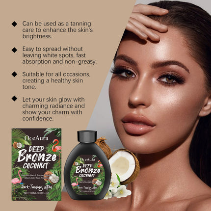 Coconut Oil Dark Tanning Lotion Moisturizing Accelerator for Deep Bronze Glow Tanning Cream for Tanning Bed & Outdoor Use