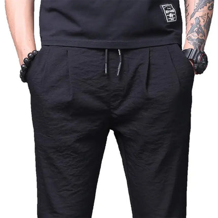 Ice Silk Ultra-Thin Straight Leg Long Pants for Men Summer Workwear Resistant to Wear And Dirt Low Waist Loose Fit Black