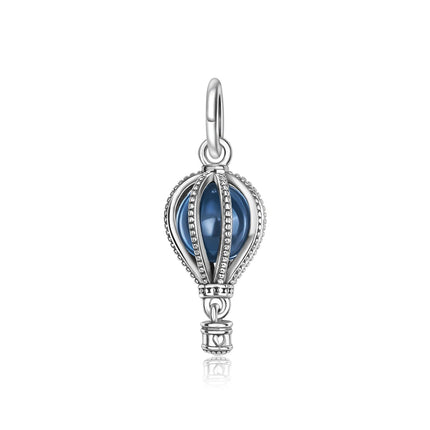 Fashionable 925 Sterling Silver Blue and Pink Hot Air Balloon Pendant Dangle Charm Fit Brand Bracelet Sparkling Jewelry