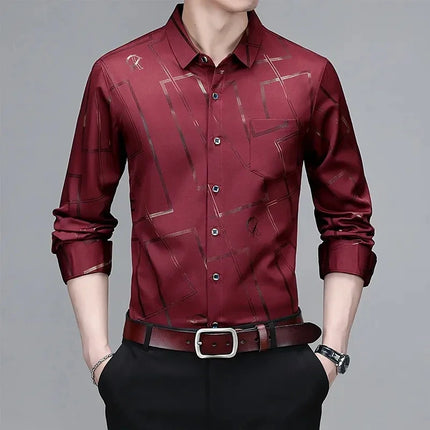 Men's Casual and Fashionable Long Sleeved Printed Shirt, Non-Iron and Wrinkle Resistant Business Top