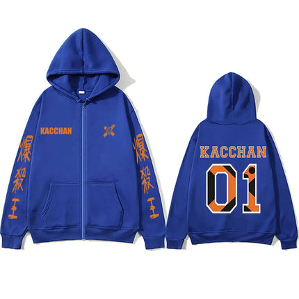 Anime My Hero Academia Bakugou Katsuki Zipper Hoodie Men Women Cartoon Cosplay Zip Up Hoodies Male Casual Retro Oversized Jacket