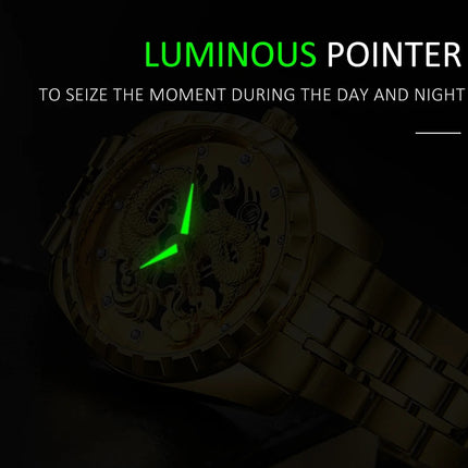 WLISTH Men's Watch 3D Golden Dragon Original Quartz Watch for Men Dragon Dial Waterproof Luminous Date Stainless Steel Watches