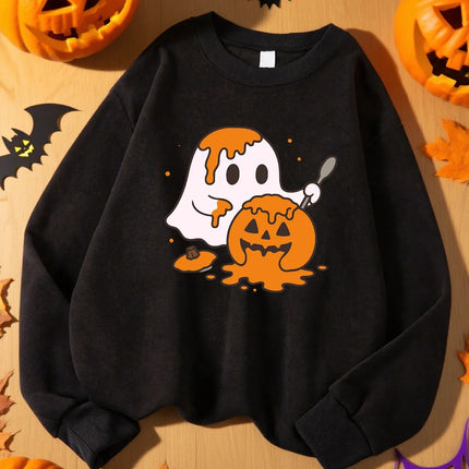 The Ghost Digging Pumpkins Design Sweatshirt Female Autumn Casual Clothes Sport Y2K Sweatshirts Soft Comfortable Pullovers