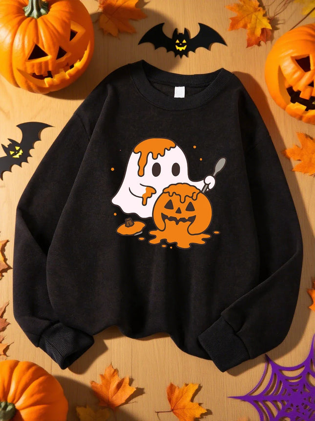 The Ghost Digging Pumpkins Design Sweatshirt Female Autumn Casual Clothes Sport Y2K Sweatshirts Soft Comfortable Pullovers