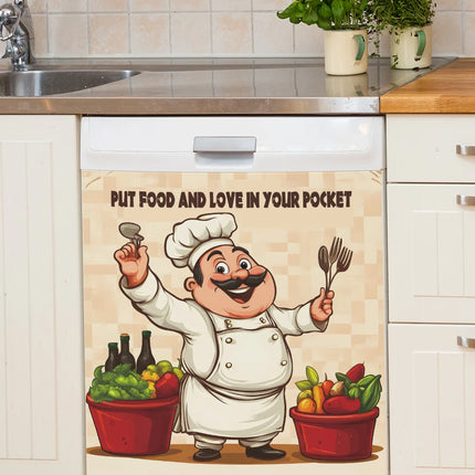 1pcs Laughing Chef Delicious Ingredients Poster Cabinet Dining Room Background Landscaping Wall Sticker Kitchen Decoration