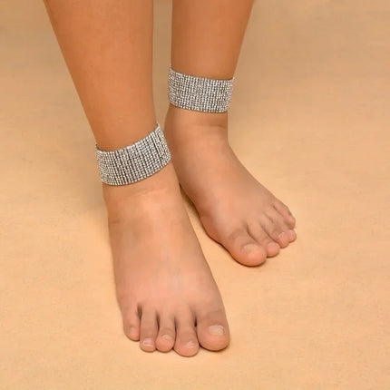 1 Pcs Sexy Wide Anklets Fully Diamond Foot Chain Nightclub Jewelry Dance Summer Beach Barefoot Chain Jewelry for Women