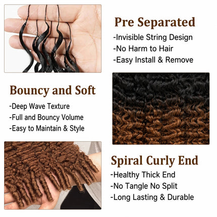 #4/27 Burmese Curly Crochet Human Hair 12A Water Wave With Spiral Curly End Miracle Knots Feather Crochet Hair For Boho Braiding