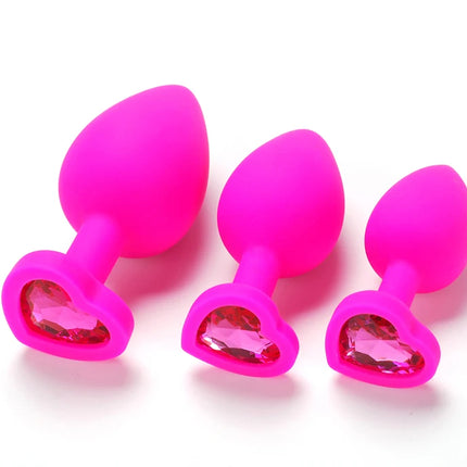 Silicone Anal Plug Adult Toys for Men Women Heart Crystal Anal Trainer for Couples Sex Toys Silicone Butt Plug Anal Toy 3 Sizes