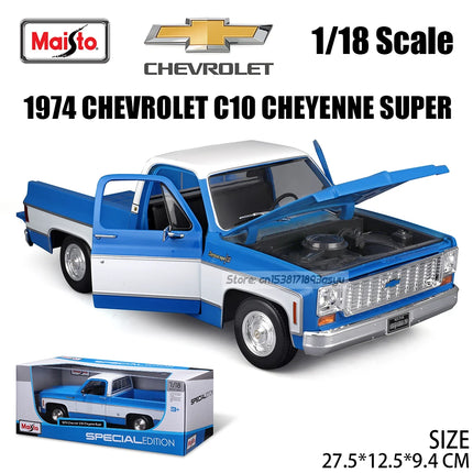 Maisto 1:18 1974 Chevrolet C10 Cheyenne Super pickup Alloy Car Model Static Die Casting Collection Gift Toy Gift Black base