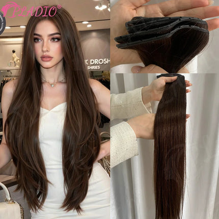 Butterfly Weft Hair Extensions Human Hair Remy Double Invisible Hand-Tied Look Silky Straight 100g Color 2 Add Volume