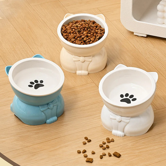Ceramic Cat Bowl with Slanted Opening for Dog Food, Non-slip Pet High-Foot Bowl for Cervical Spine Protection, Pet Water Bowl