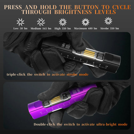 Triple Light Source EDC Flashlight Red Beam Night Vision 680 Lumens Max Stepless Dimming Magnetic Base USB Charging