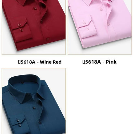 Men's Slim Fit Long Sleeve White Shirt Wedding Groomsmen Business Formal Korean Style Polyester Fiber Non-Iron Treatment