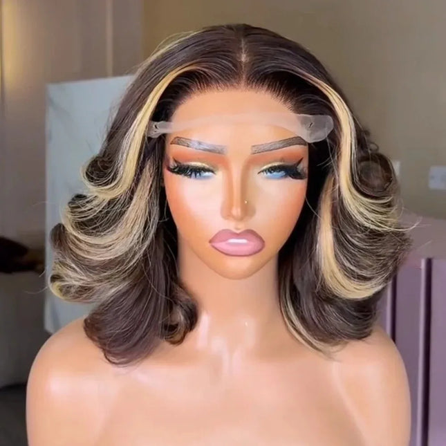 613 Blonde Wig 13x4 HD Short Bob Body Wave Lace Front Wig Synthetic Pre-Plucked Glueless Daily Wear Cosplay On Clearance Sale