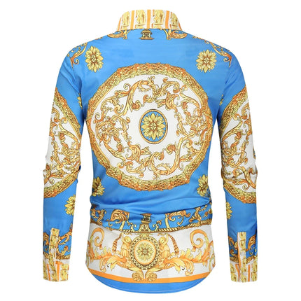 2023 New Men's 3D Digital Print Fashion Slim Fit Long Sleeve Shirt Smooths Your Silhouette Cross-Border Wholesale