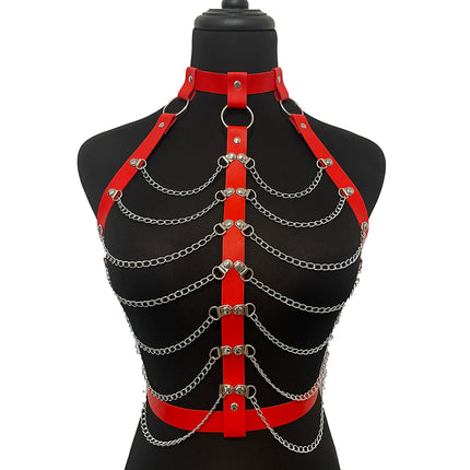 Women Sexy Chest Harness Leather Lingerie Suspenders Chain Collar Bra Bondage Belt Gothic Fetish Clothing Sex Toys Accessorie