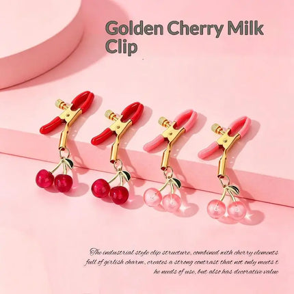 Amour NookCute Cherry Pendant Nipple Clamps 1 Pairs Adjustable Soft Silicone Tip Gold Plated Perfect For Couple Intimate Fun
