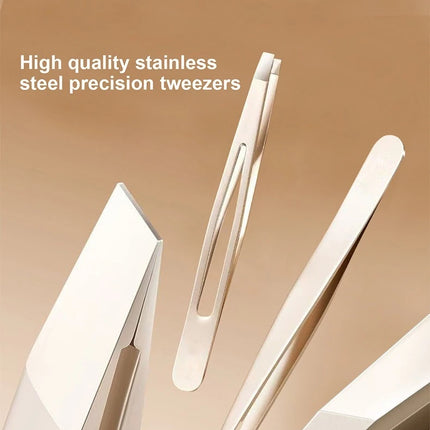 Stainless Steel Precision Tweezers for Eyebrows, Eyelashes, Beard & Mustache High-Accuracy Round Head, Seamless Clamping