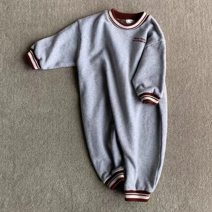 Autumn Ins Toddler Boy Girl Fashion Ribbed Collar Long Sleeves Romper Infant Letter Loose Casual One-piece Baby Cotton Jumpsuit