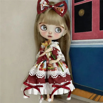 For Blythe Doll Lace Fairy Princess Dress Outfit Clothes Cartoon Colorful Fastfood Skirt Animal Clothing OB24 OB22 1/6 Ropa Gift