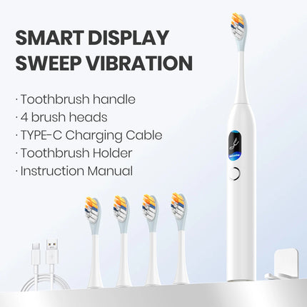 Dr.Yadent Sonic Vibration Sweeping Electric Toothbrush LED Monitor 5 Modes Airplane Mode for Travel Silicone Coated Brush Head
