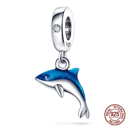Charm 925 Silver Blue Ocean Life Theme Charm Beads Fit 3mm Original Bracelet For Women DIY Pendants Luxury Jewelry Gift Hot Sale