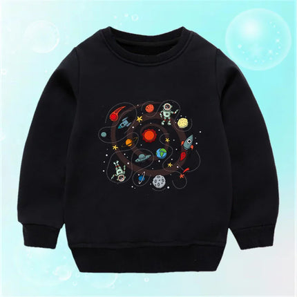 Lolocee Kids Sweatshirt,Crew Neck Long Sleeve with Cute Planet Print,Boys Fashion Pullover Top Toddler Children's Daily Wear XQ1