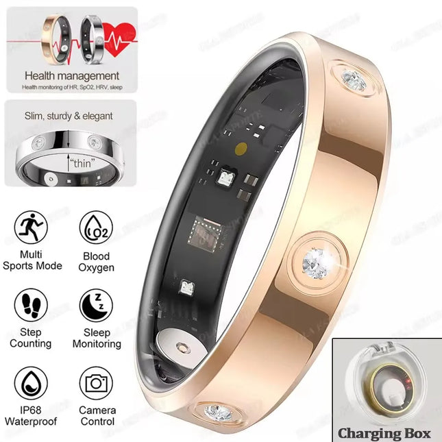 2026 New Diamond Fashion Women Smart Ring IP68 Waterproof Lady Ring Heart Rate Health Monitor Sports Pedometer Fitness Rings New