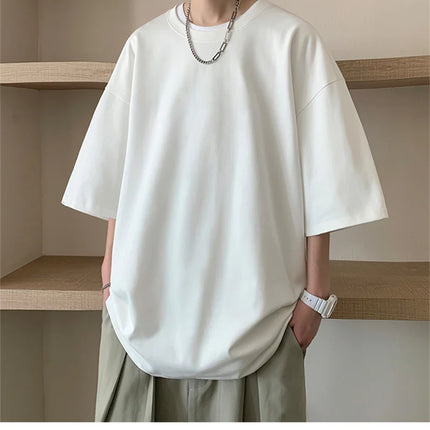 Men's Cotton T-shirts White Men's Oversized T-Shirt Solid Summer Casual Wear Tee Shirts Fashion for Men 5XL Male Clothes