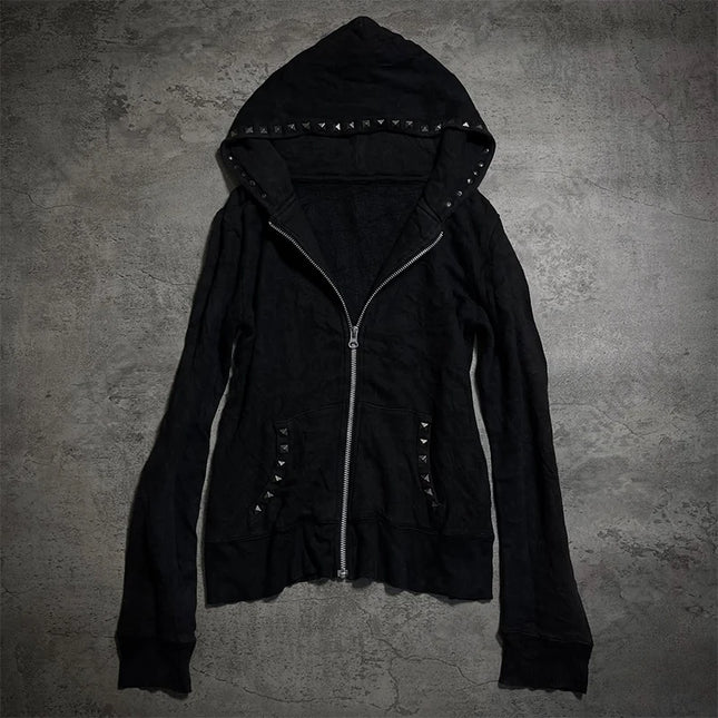 Y2K Harajuku Aesthetic Women's Fur Collar Hoodie Sexy Slim Chic Casual Solid Color Cardigan Sweatshirt Goth Punk Rock Streetwear