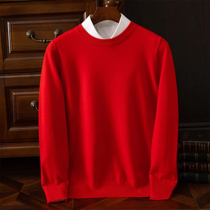 Autumn Winter Men's O-Neck Merino Wool Sweater New Versatile Basic Cashmere Pullover Casual Business Knitwear Sweater