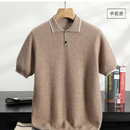 100% Goat Cashmere T-shirt Men's POLO Collar Short Sleeve Pullover 2025 Spring/Autumn New Fashion Knit Business Casual Tank Tops