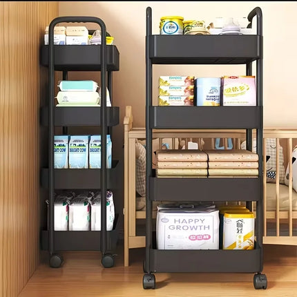 4-tier storage cart - multifunctional rolling cart, suitable for the kitchen, bathroom, nursery, bedroom, and more