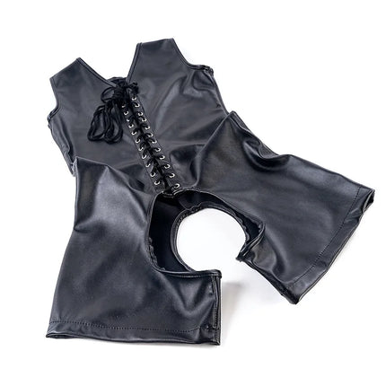 Erotic Sexy Bodysuit Lingerie Leather Hollow Out Bust Open Crotch Clubwear BDSM Slave Bondage Cosplay Clothing Sex Toy For Women